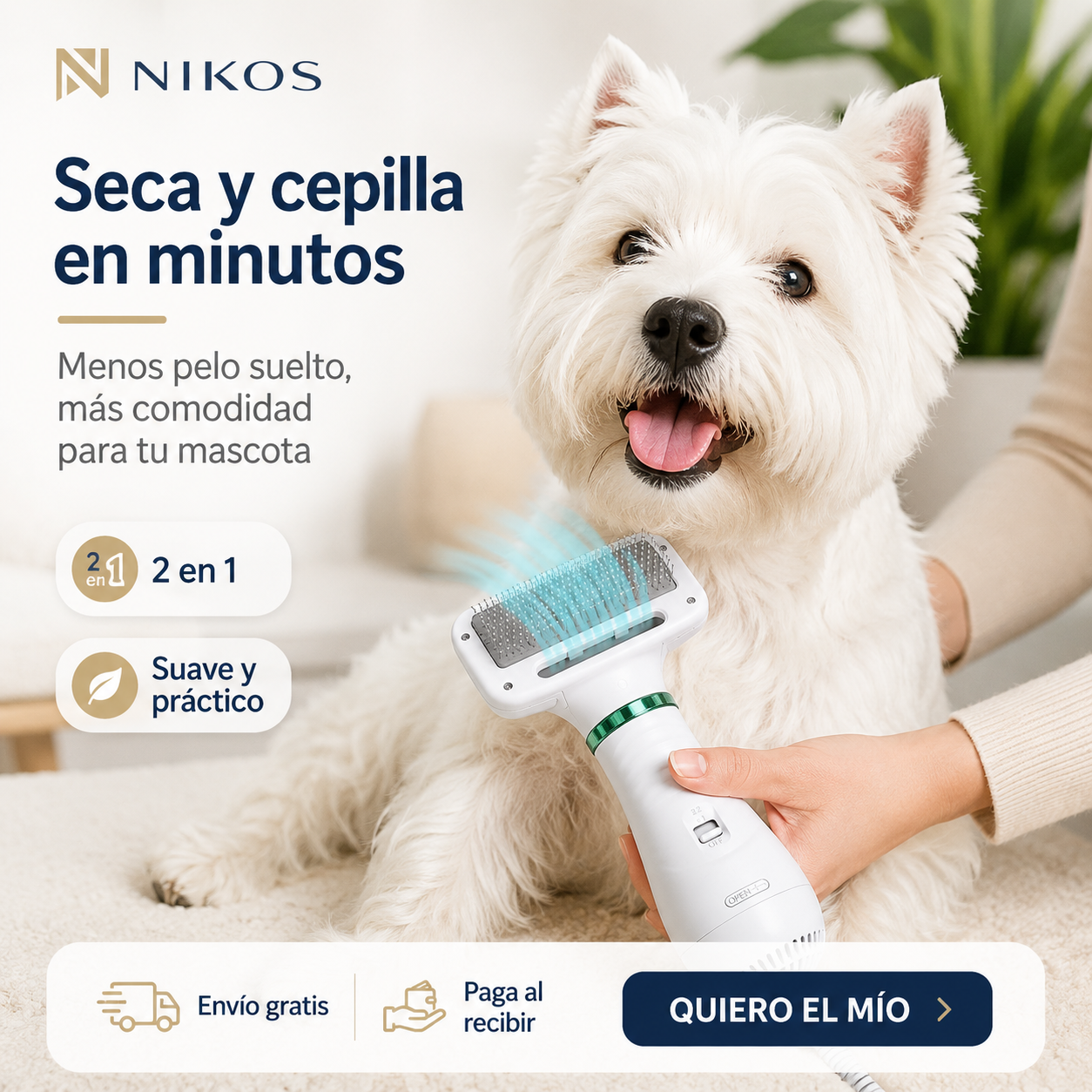 Groom2 Pro®️ El Secador Cepillo 2 en 1 que Seca y Peina a tu Mascota al Mismo Tiempo