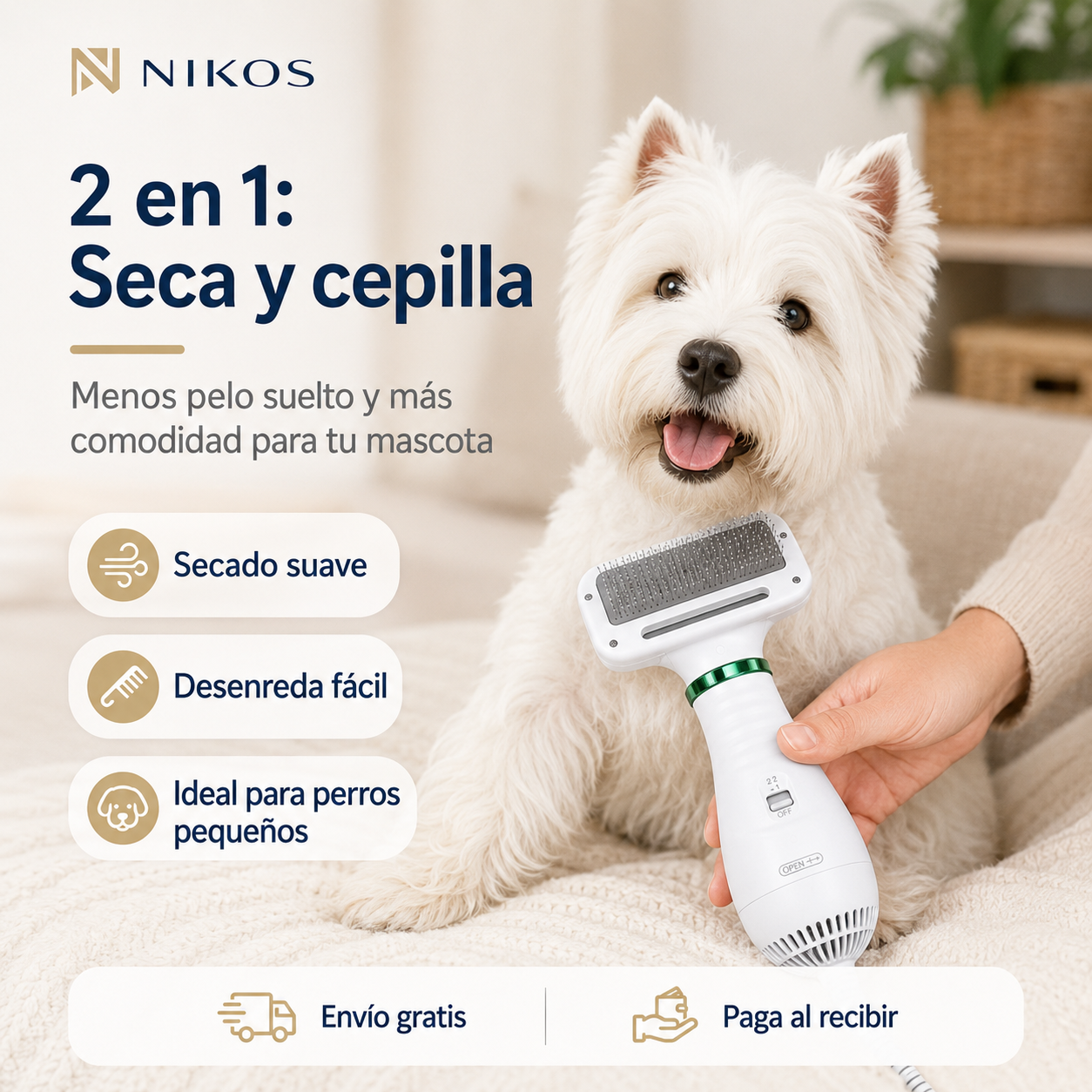 Groom2 Pro®️ El Secador Cepillo 2 en 1 que Seca y Peina a tu Mascota al Mismo Tiempo