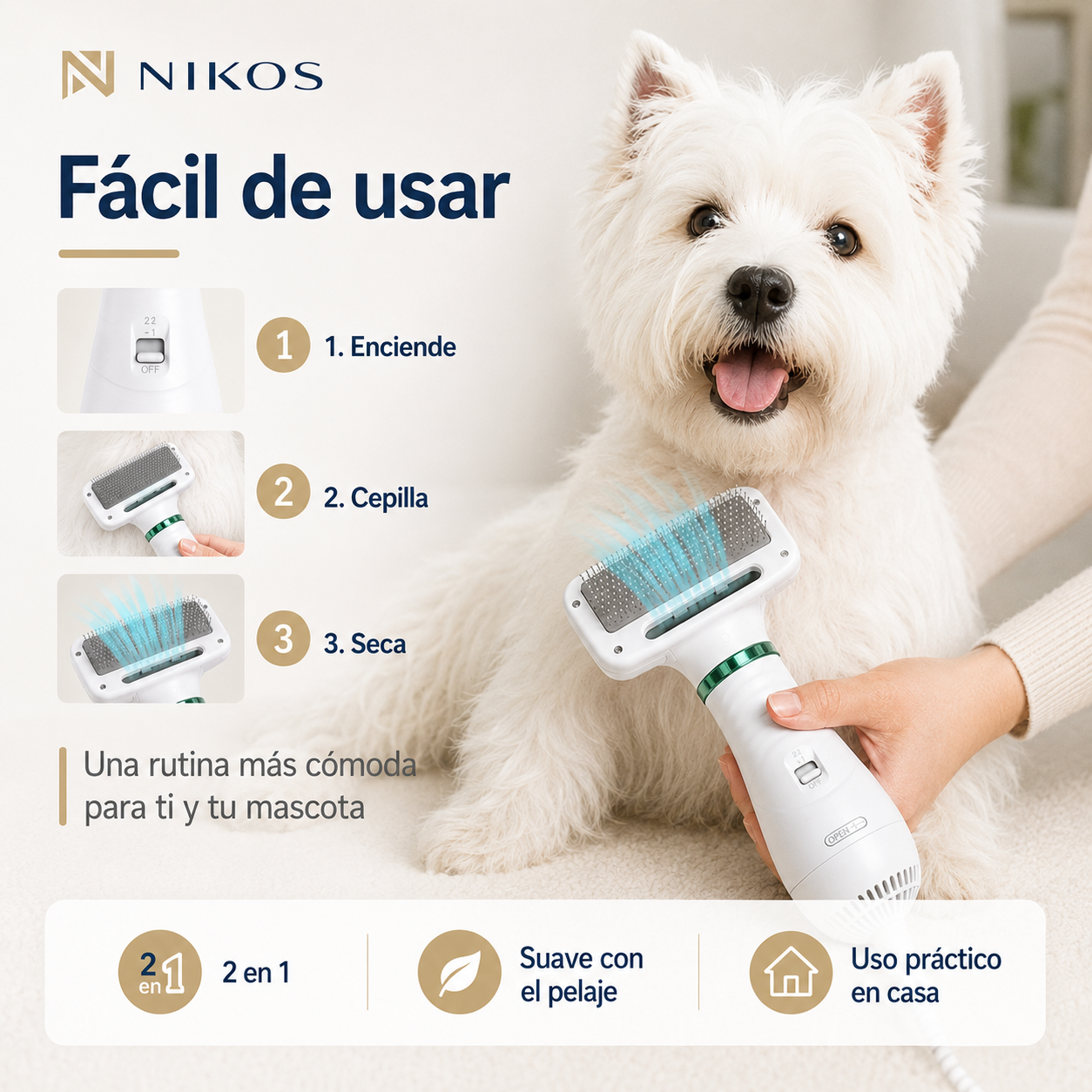 Groom2 Pro®️ El Secador Cepillo 2 en 1 que Seca y Peina a tu Mascota al Mismo Tiempo