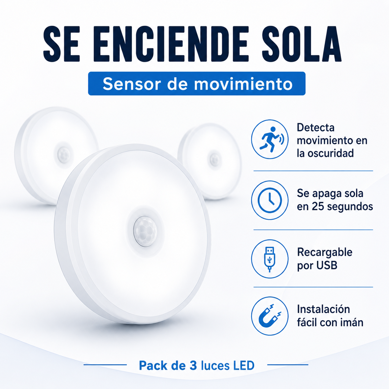 Pack de 3 Luces LED con Sensor de Movimiento