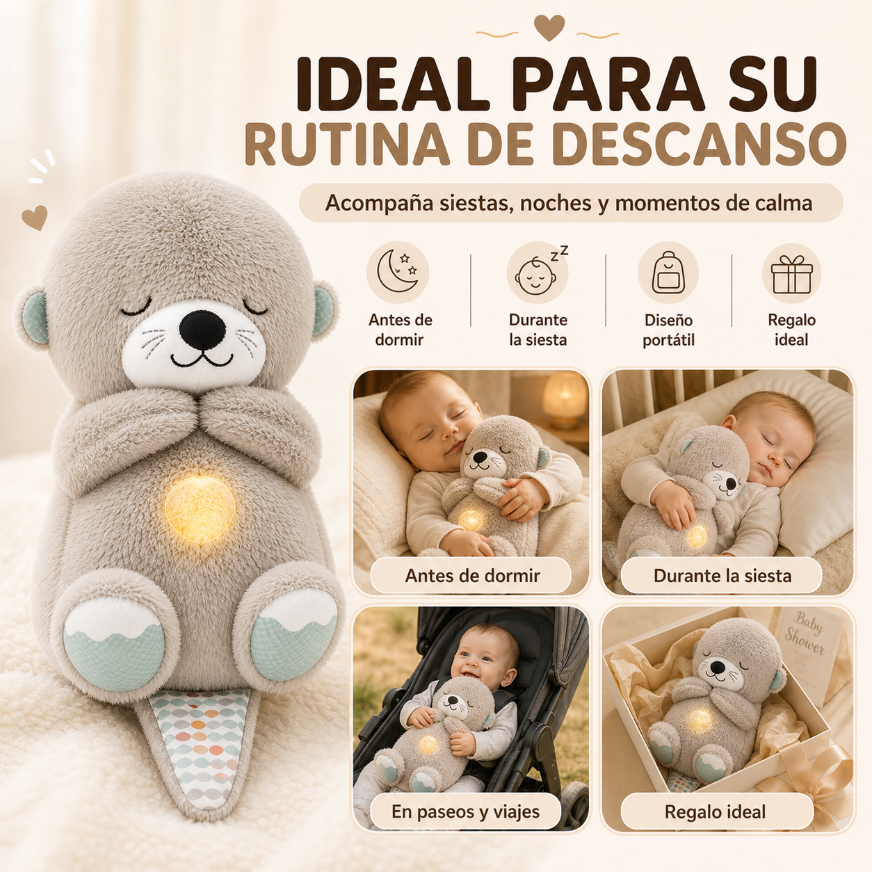 Nutria de Peluche Calmante Gris
