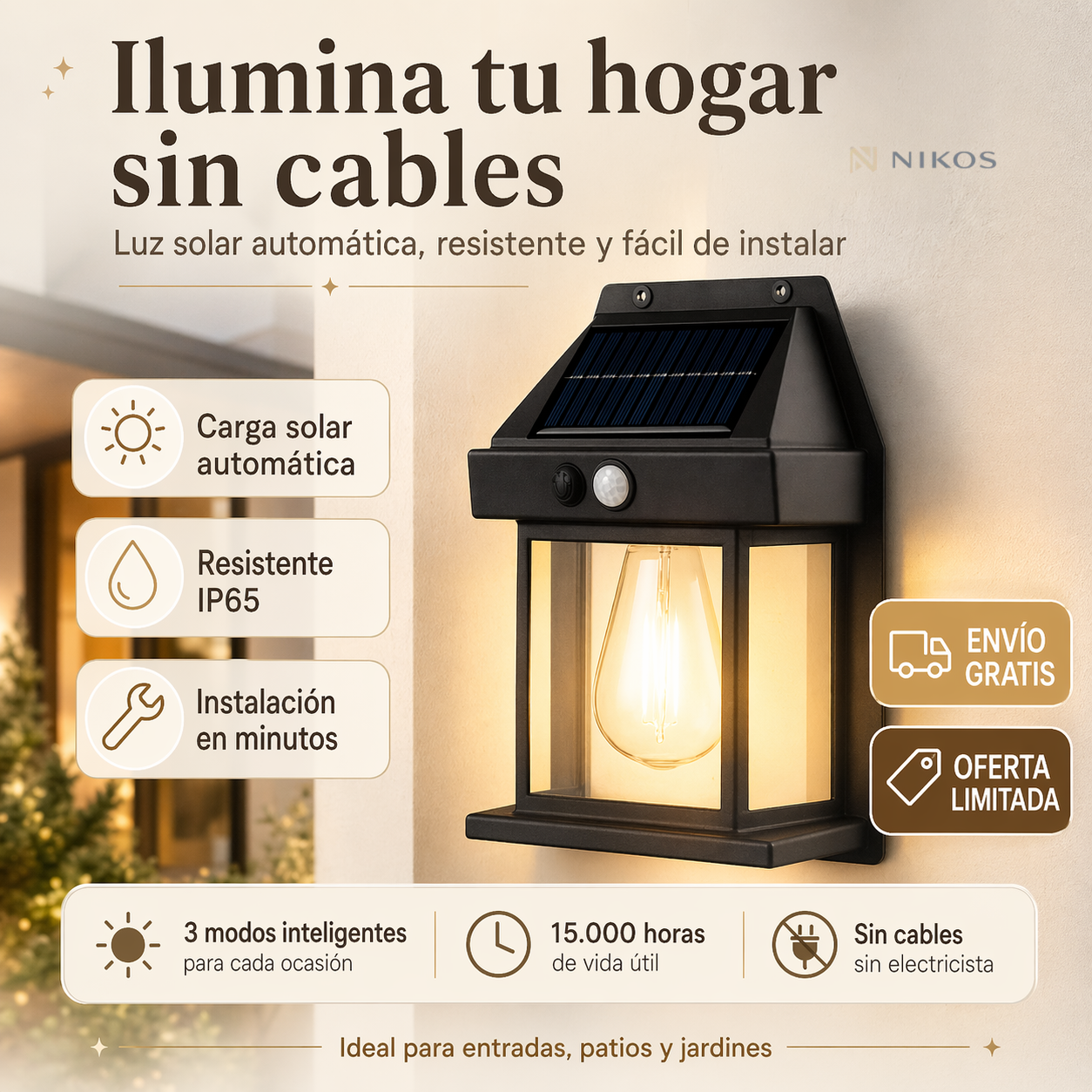 2 Lámparas de pared solar para exteriores