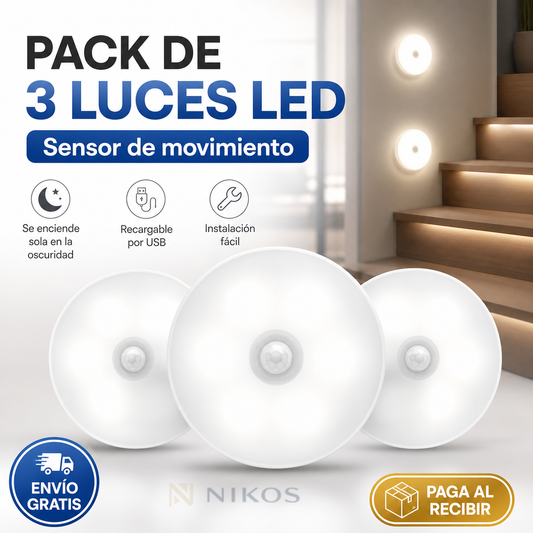 Pack de 3 Luces LED con Sensor de Movimiento